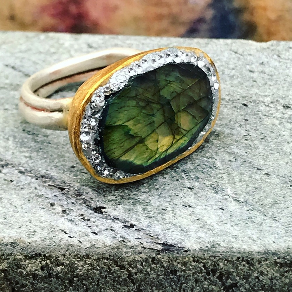 Matana Handmade Labradorite Statement Pavé Ring